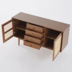 Acacia Wood Cane Sideboard - 2 Doors & 4 Drawers Walnut Finish - Image 5