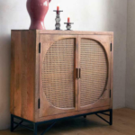 Mango Wood Cane Cabinet 2 Door – Natural Finish