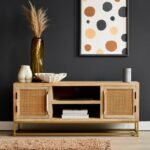 Mango Wood Rattan TV Unit – Natural Finish Open Shelf Console