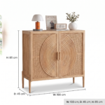 Mango Wood Rattan Cabinet 2 Door Natural Finish - Image 5
