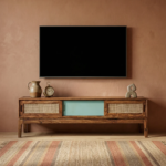Sheesham Wood Media TV Unit with 2 Sliding Doors – Honey Finish Solid Wood TV Cabinet