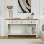 Sheesham Wood Hand Carved Console Table – White Finish Entryway Table