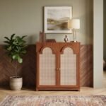 Acacia Wood Cane Cabinet 2 Door – Honey Finish
