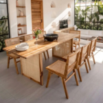 Solid Sheesham Wood 8 Seater Dining Table Set with Chairs and Bench – Natural Finish - Image 4