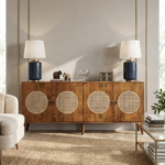 Mango Wood Cane Sideboard - Walnut Finish