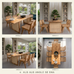 Solid Sheesham Wood 8 Seater Dining Table Set with Chairs and Bench – Natural Finish - Image 3