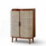 Mango Wood Cane Cabinet 2 Door – Natural Finish - Image 2