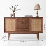 Acacia Wood Cane Sideboard - 2 Doors & 4 Drawers Walnut Finish - Image 7