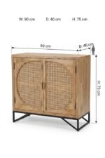 Mango Wood Cane Cabinet 2 Door – Natural Finish - Image 4