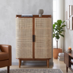 Mango Wood Cane Cabinet 2 Door – Natural Finish