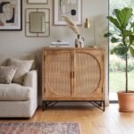 Mango Wood Cane Cabinet 2 Door – Natural Finish