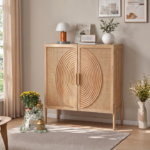 Mango Wood Rattan Cabinet 2 Door Natural Finish
