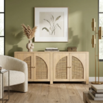 Oak Wood Cane Sideboard 4 Door - Natural Finish - Image 2