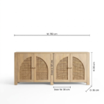 Oak Wood Cane Sideboard 4 Door - Natural Finish - Image 5