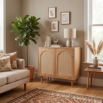 Mango Wood Cane Cabinet with 2 Doors – Natural Finish Storage Unit