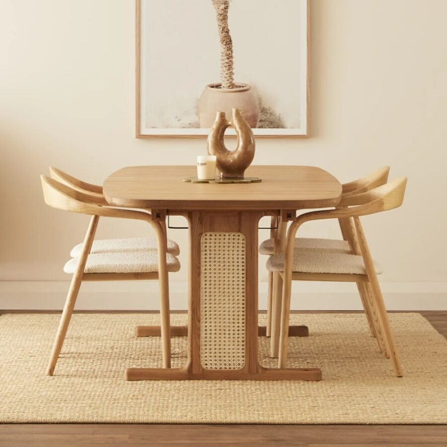 Solid Wood Cane Rectangle Dining Table 4 Seater - Natural Finish