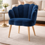 Solid Wood Shell Shape Velvet Accent Chair – Blue Lounge Chair