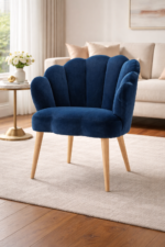 Solid Wood Shell Shape Velvet Accent Chair – Blue Lounge Chair