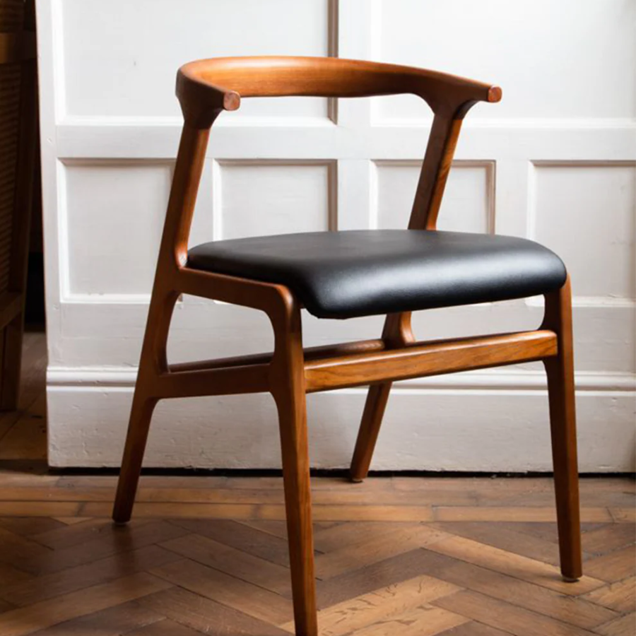 Aero-Curve Mid Century Sheesham Wood Chair – Honey Finish with PU Leatherette Upholstery