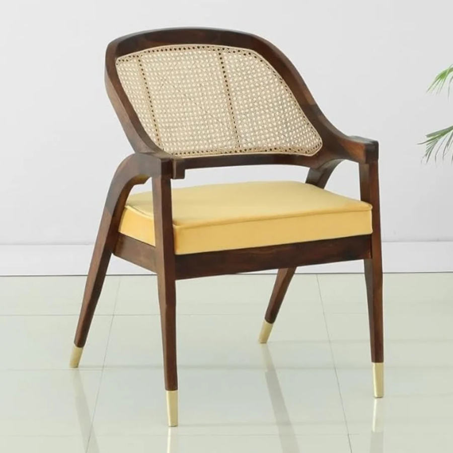 Sheesham Wood Rattan Arm Chair – Walnut Finish Cane Accent Chair
