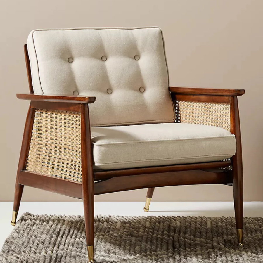 Sheesham Wood Rattan Arm Chair – Natural Finish Cane Accent Chair