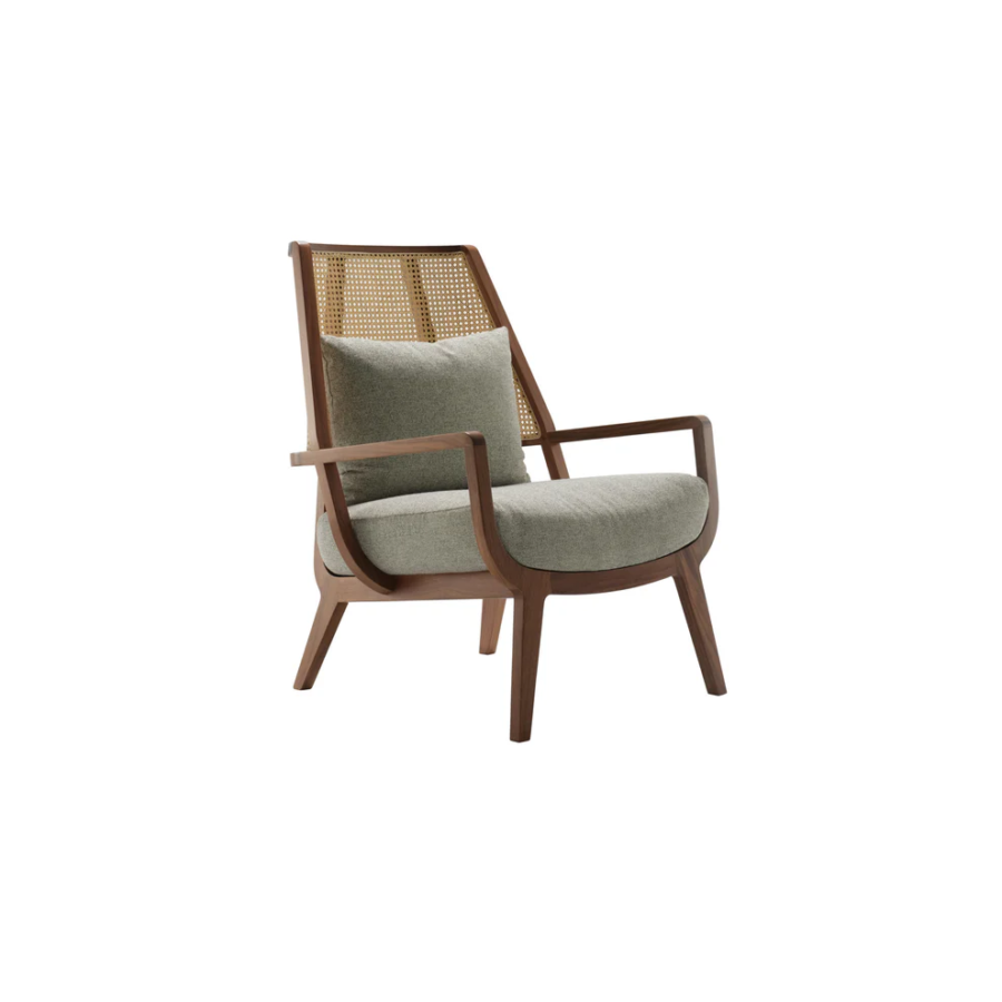 Solid Wood Throne Cane Lounge Chair – Natural Finish Rattan Accent Chair