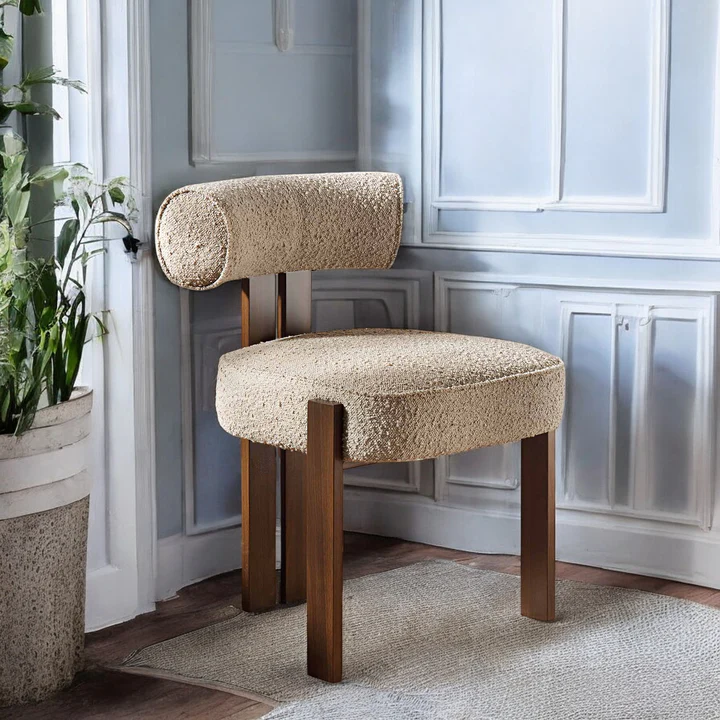 Solid Wood Boucle Accent Chair – Upholstered Cafe & Lounge Chair