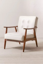 Mid Century Faux Leather Arm Chair – Walnut Wood Accent Chair - Image 2