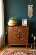 Mango Wood Hand Carved Cabinet – 2 Door Grey Finish Solid Wood Storage - Image 8