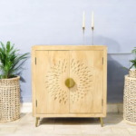 Solid Wood Hand Carved Cabinet - 2 Door Natural Finish