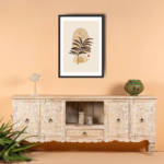 Mango Wood Hand Carved TV Unit Natural Finish Media Cabinet for Living Room