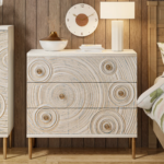 Solid Wood Embossed Hand Carved Chest of Drawers 3 Drawer Dresser Chest Off White Finish