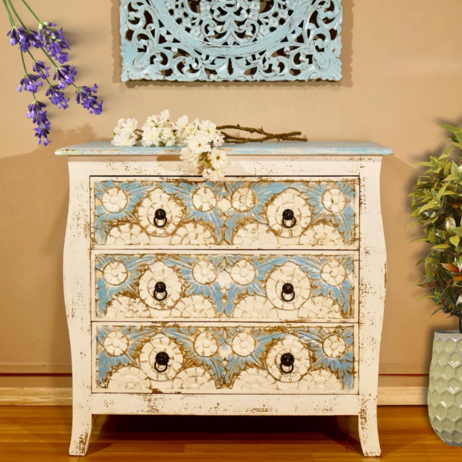 Mango Wood Chest of Drawers 3 Drawer Dresser Chest Storage Cabinet for Bedroom