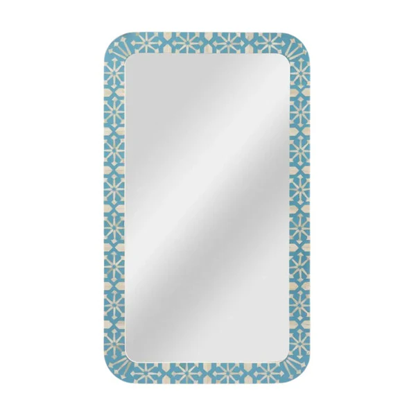 Bone Inlay Wall Mirror – Blue Moroccan Design Curved Edge Decorative Mirror