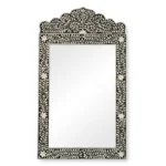 Bone Inlay Wall Mirror – Black Floral Crested Shape Decorative Mirror