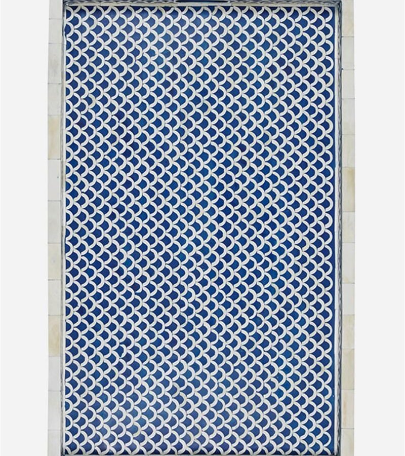 Bone Inlay Rectangular Serving Tray – Indigo Fish Design Decorative Tray