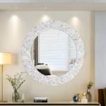 Mother of Pearl Round Wall Mirror – White Decorative Wall Mirror - Image 3