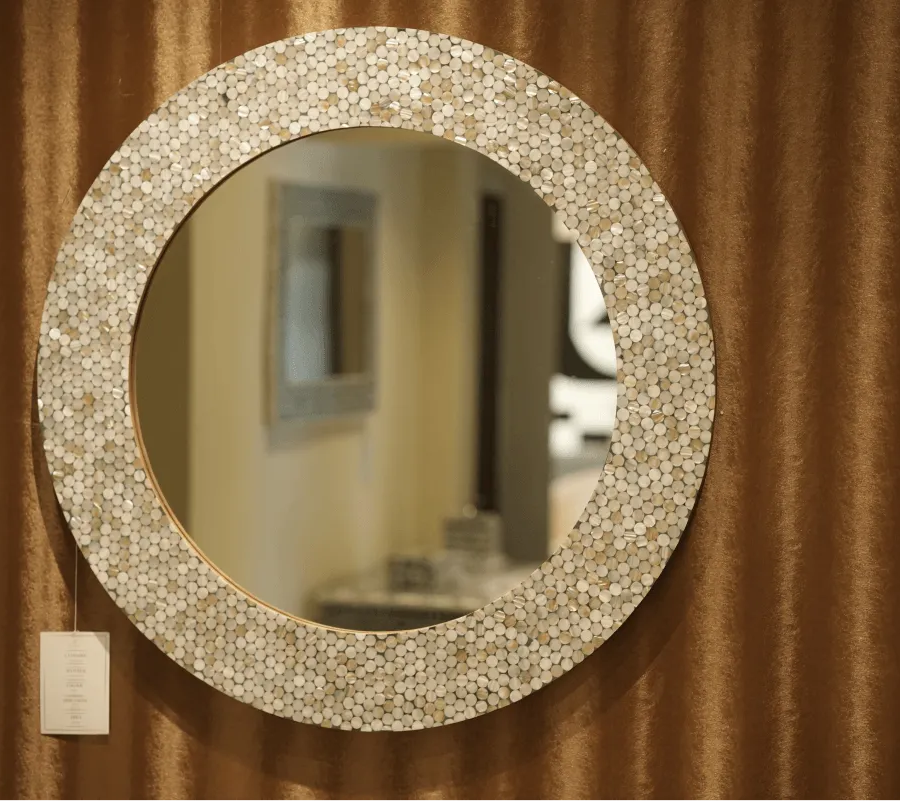 Mother of Pearl Round Wall Mirror – Off White Cream Decorative Mirror