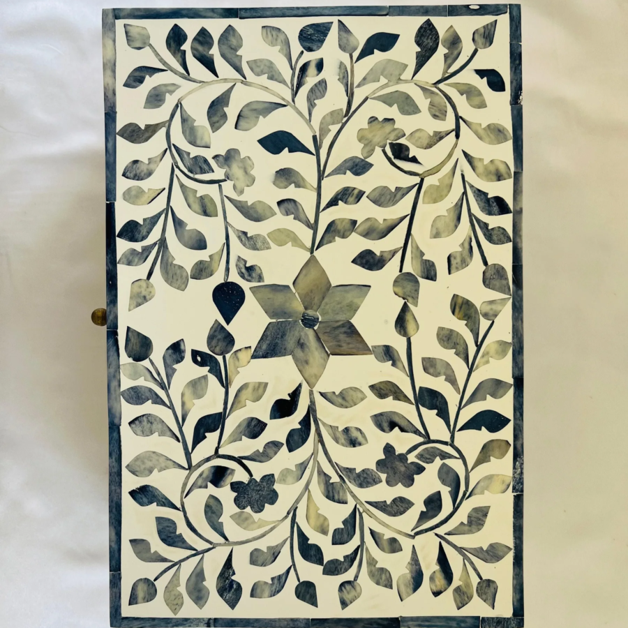 Bone Inlay Jewellery Box – Indigo Floral Decorative Storage Box