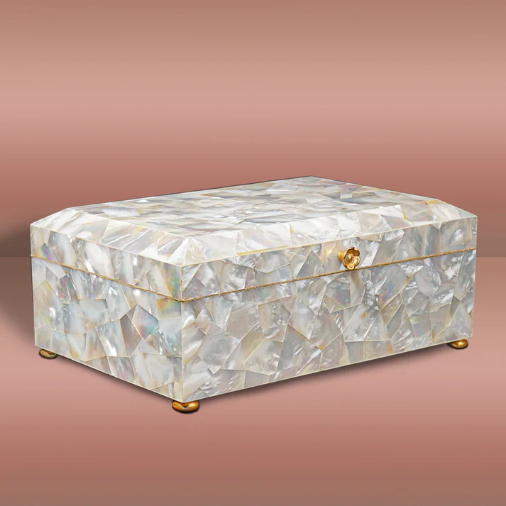 Mother of Pearl Inlay Rectangular Jewellery Box – White Decorative Storage Box