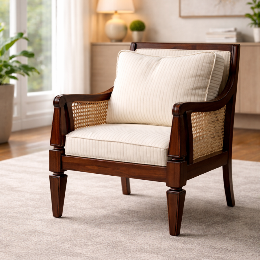 Mango Wood Cane Arm Chair – Single Seater & Three Seater Rattan Sofa Set