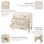 Solid Wood Embossed Hand Carved Chest of Drawers 3 Drawer Dresser Chest Off White Finish - Image 9