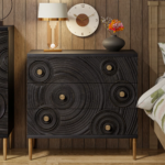Solid Wood Embossed Hand Carved Chest of Drawers 3 Drawer Dresser Chest Off White Finish - Image 8