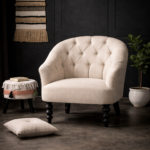 Sheesham Wood Arm Chair – Linen Fabric Upholstered Accent Chair
