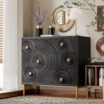 Solid Wood Embossed Hand Carved Chest of Drawers 3 Drawer Dresser Chest Off White Finish - Image 5
