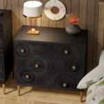 Solid Wood Embossed Hand Carved Chest of Drawers 3 Drawer Dresser Chest Off White Finish - Image 4
