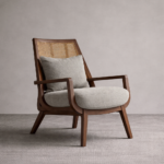 Solid Wood Throne Cane Lounge Chair – Natural Finish Rattan Accent Chair