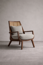 Solid Wood Throne Cane Lounge Chair – Natural Finish Rattan Accent Chair