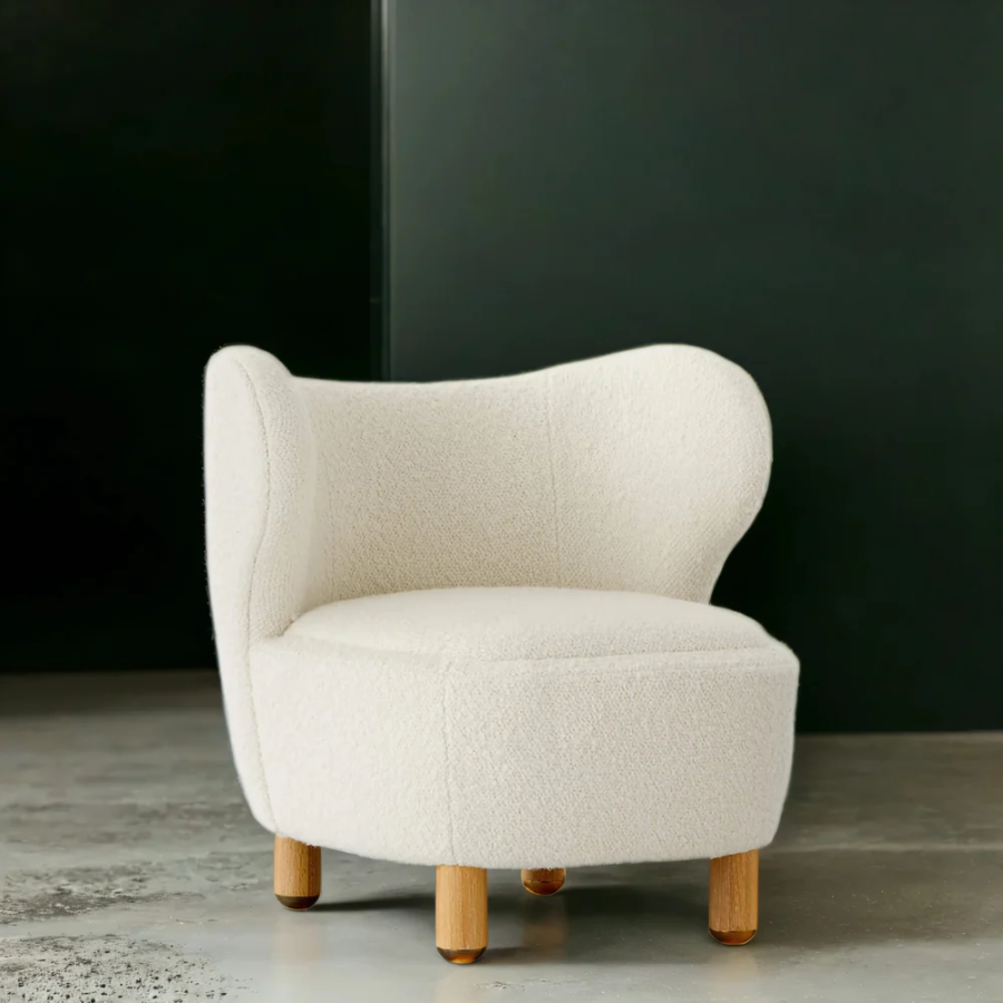 Solid Wood Boucle Accent Chair – Ivory Upholstered Lounge Chair