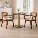 Solid Wood Rattan Dining Chair – Natural Finish Cane Accent Chair